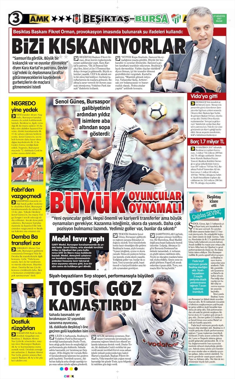 27 Ağustos 2017 | İşte gazetelerin Beşiktaş manşetleri - Görsel 1
