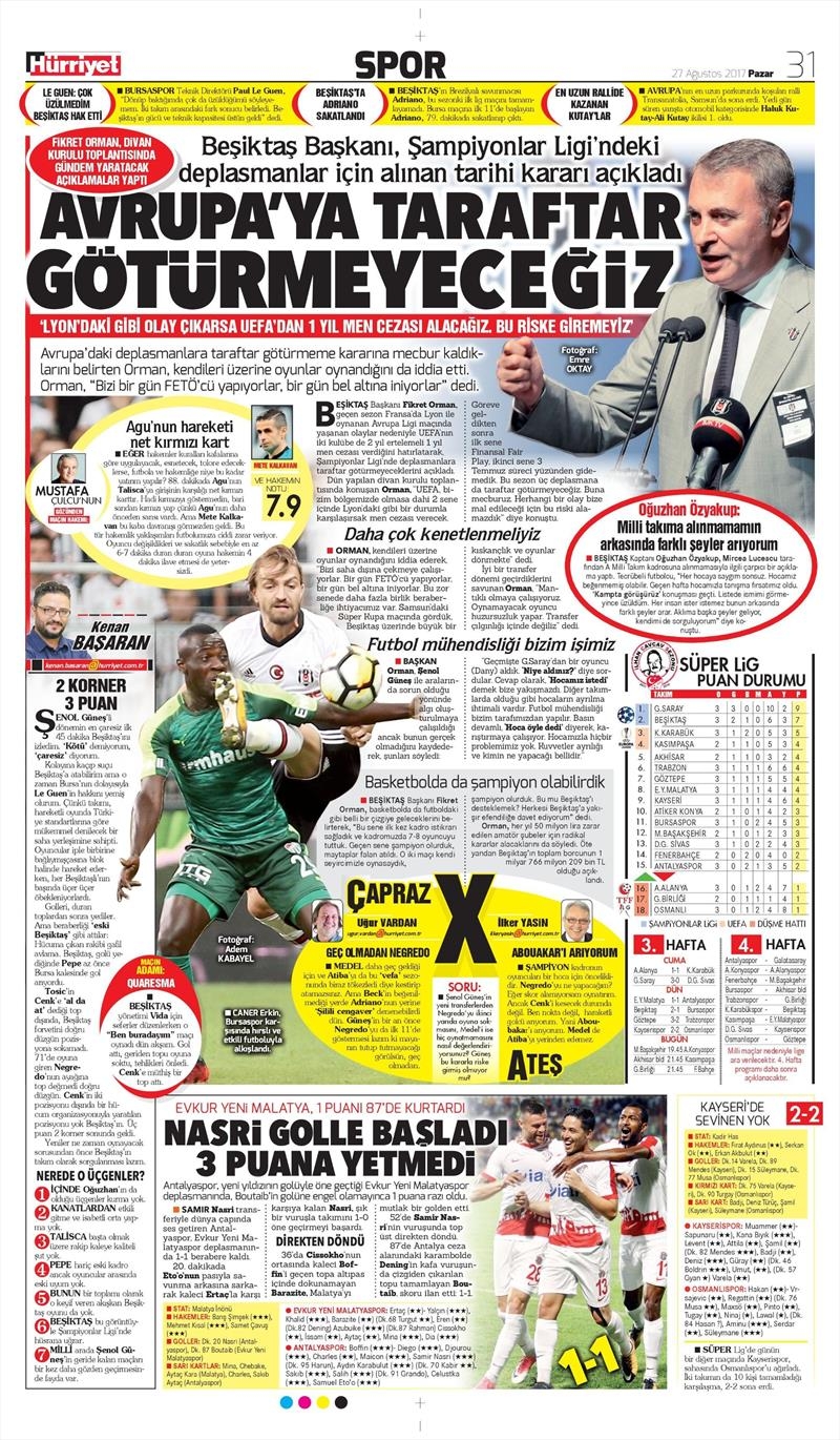 27 Ağustos 2017 | İşte gazetelerin Beşiktaş manşetleri - Görsel 18
