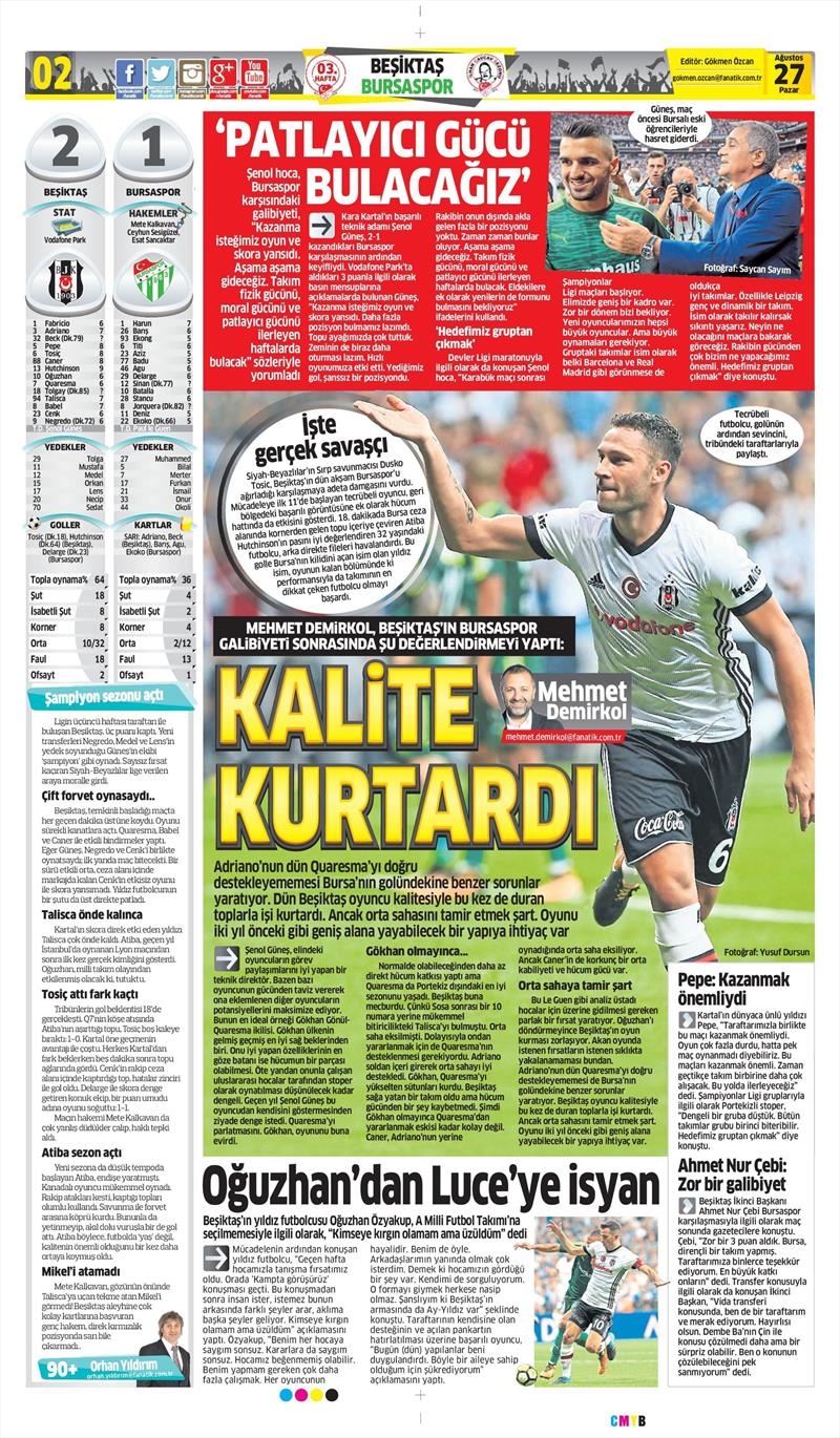 27 Ağustos 2017 | İşte gazetelerin Beşiktaş manşetleri - Görsel 2