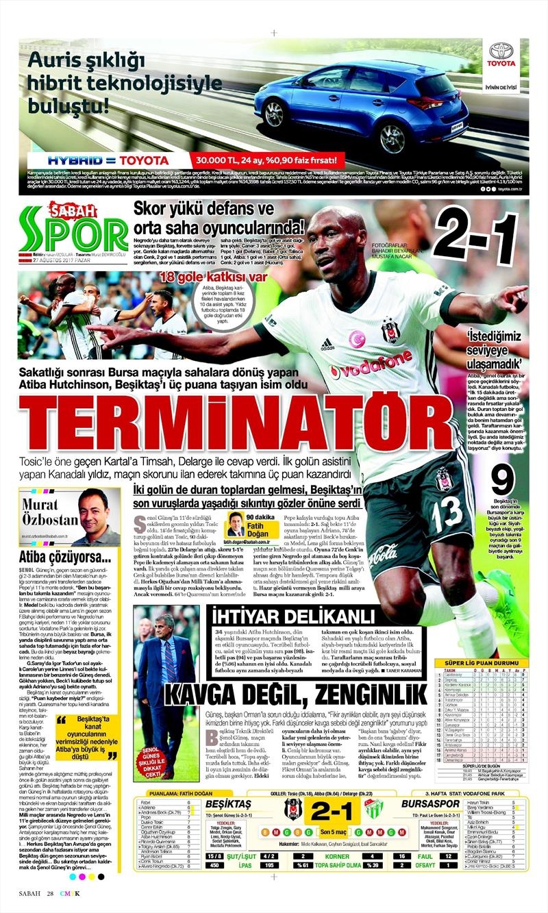 27 Ağustos 2017 | İşte gazetelerin Beşiktaş manşetleri - Görsel 20