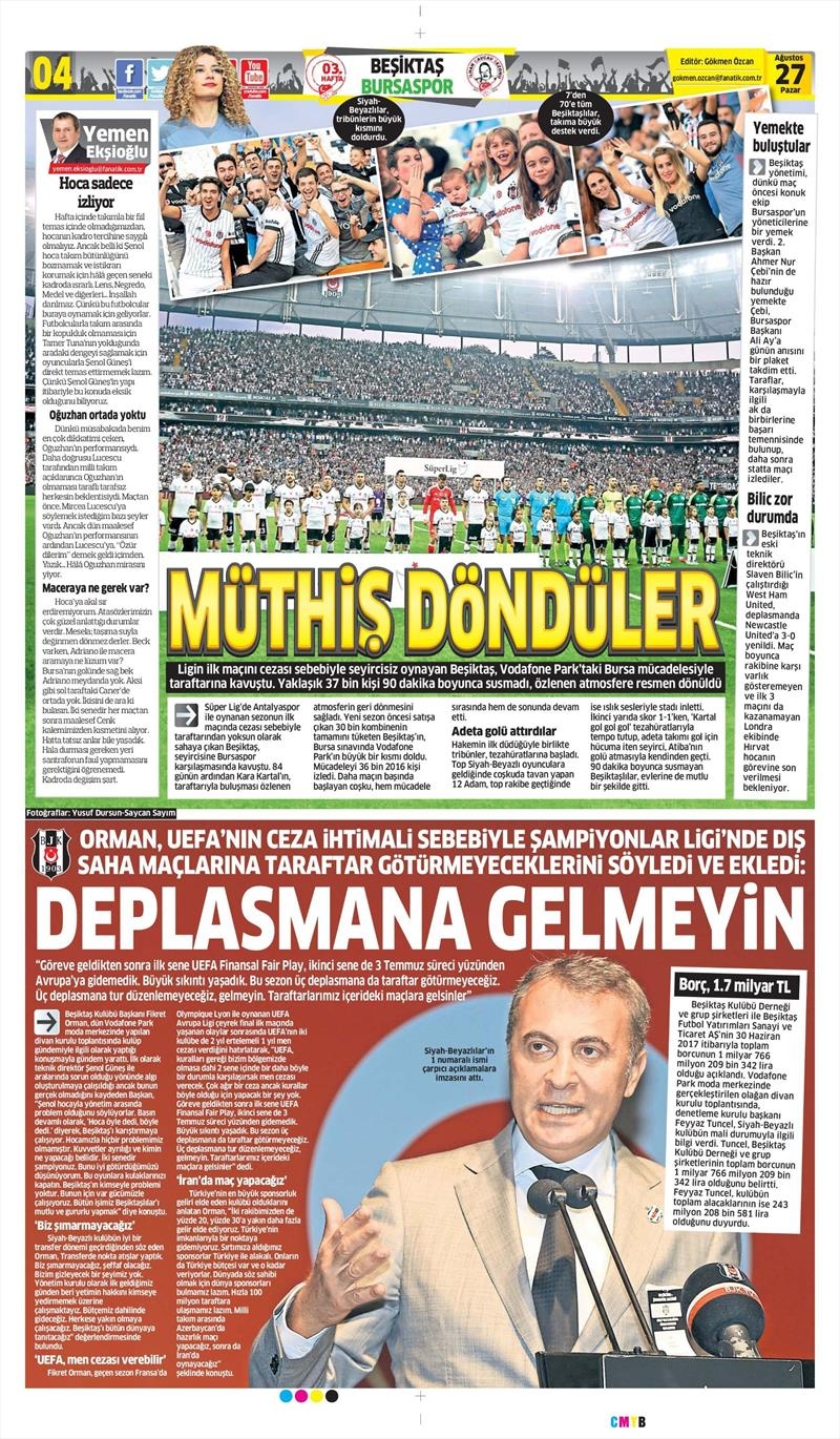 27 Ağustos 2017 | İşte gazetelerin Beşiktaş manşetleri - Görsel 3