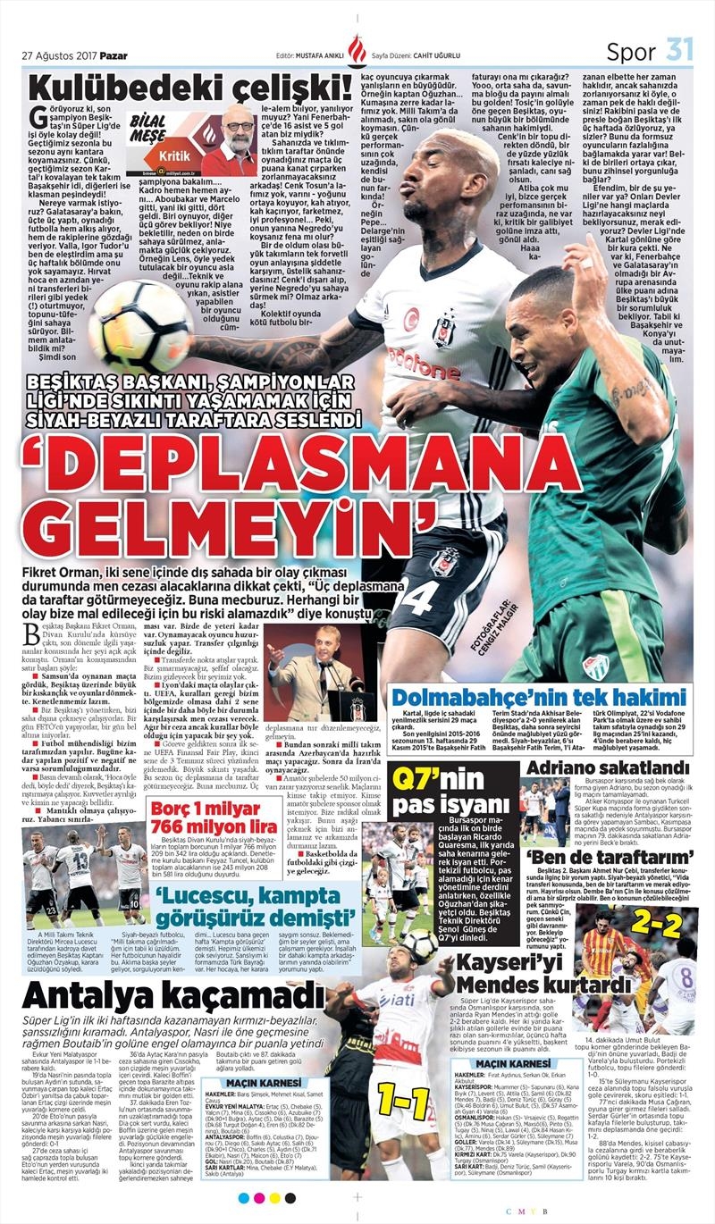 27 Ağustos 2017 | İşte gazetelerin Beşiktaş manşetleri - Görsel 7