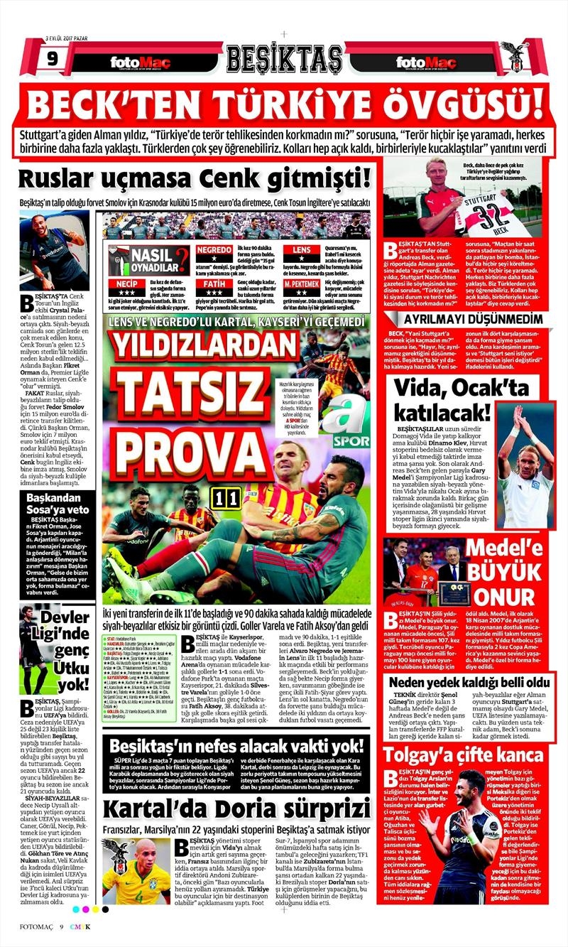 3 Eylül 2017 | İşte gazetelerin Beşiktaş manşetleri - Görsel 5