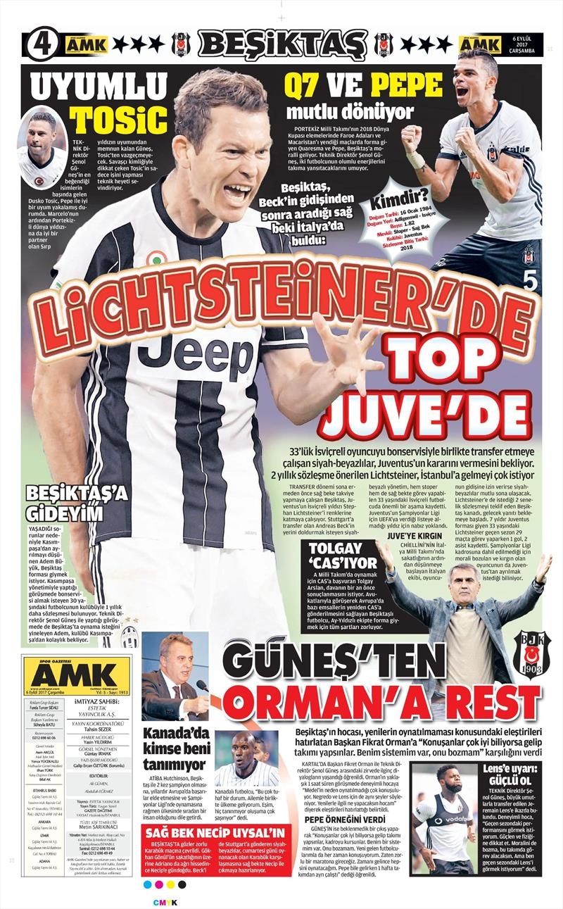 6 Eylül 2017 | İşte gazetelerin Beşiktaş manşetleri - Görsel 1