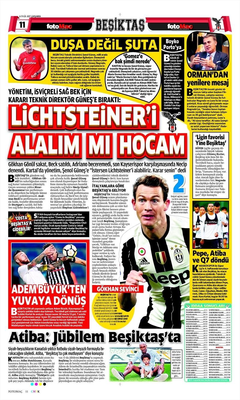 6 Eylül 2017 | İşte gazetelerin Beşiktaş manşetleri - Görsel 8