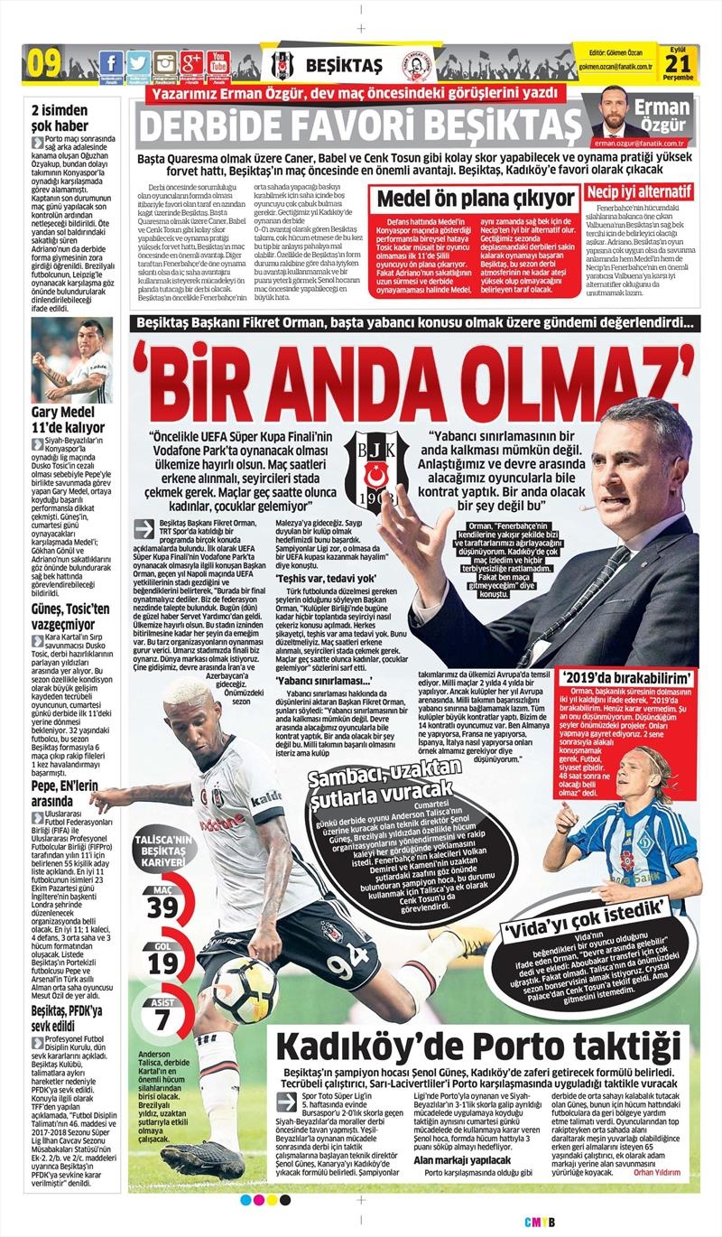 21 Eylül 2017 | İşte gazetelerin Beşiktaş manşetleri - Görsel 5