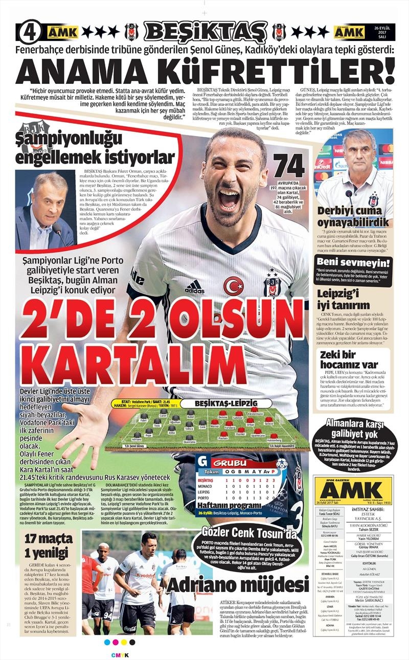 26 Eylül 2017 | Gazetelerin Beşiktaş Manşetleri - Görsel 1