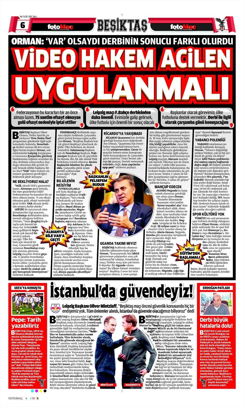26 Eylül 2017 | Gazetelerin Beşiktaş Manşetleri - Görsel 14