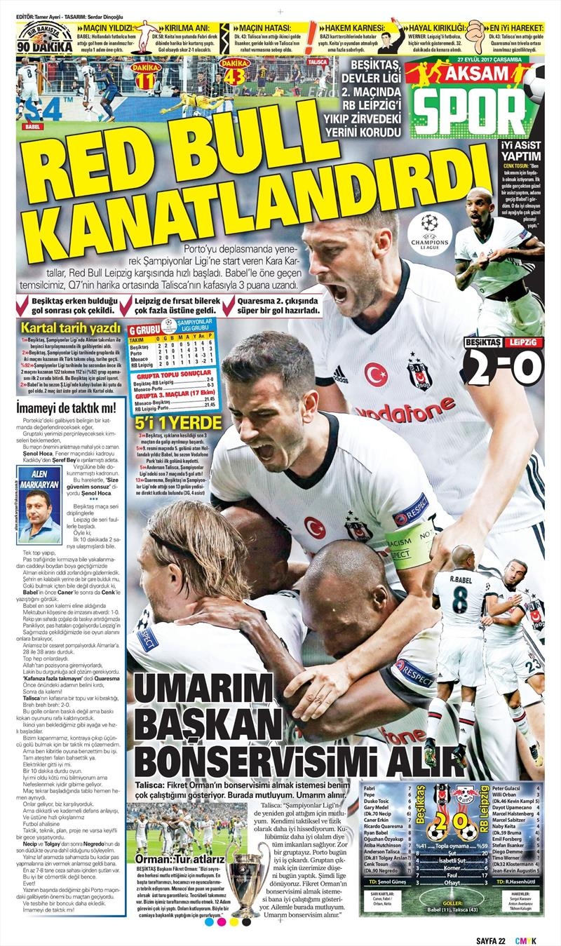 27 Eylül 2017 | Gazetelerin Beşiktaş Manşetleri - Görsel 2