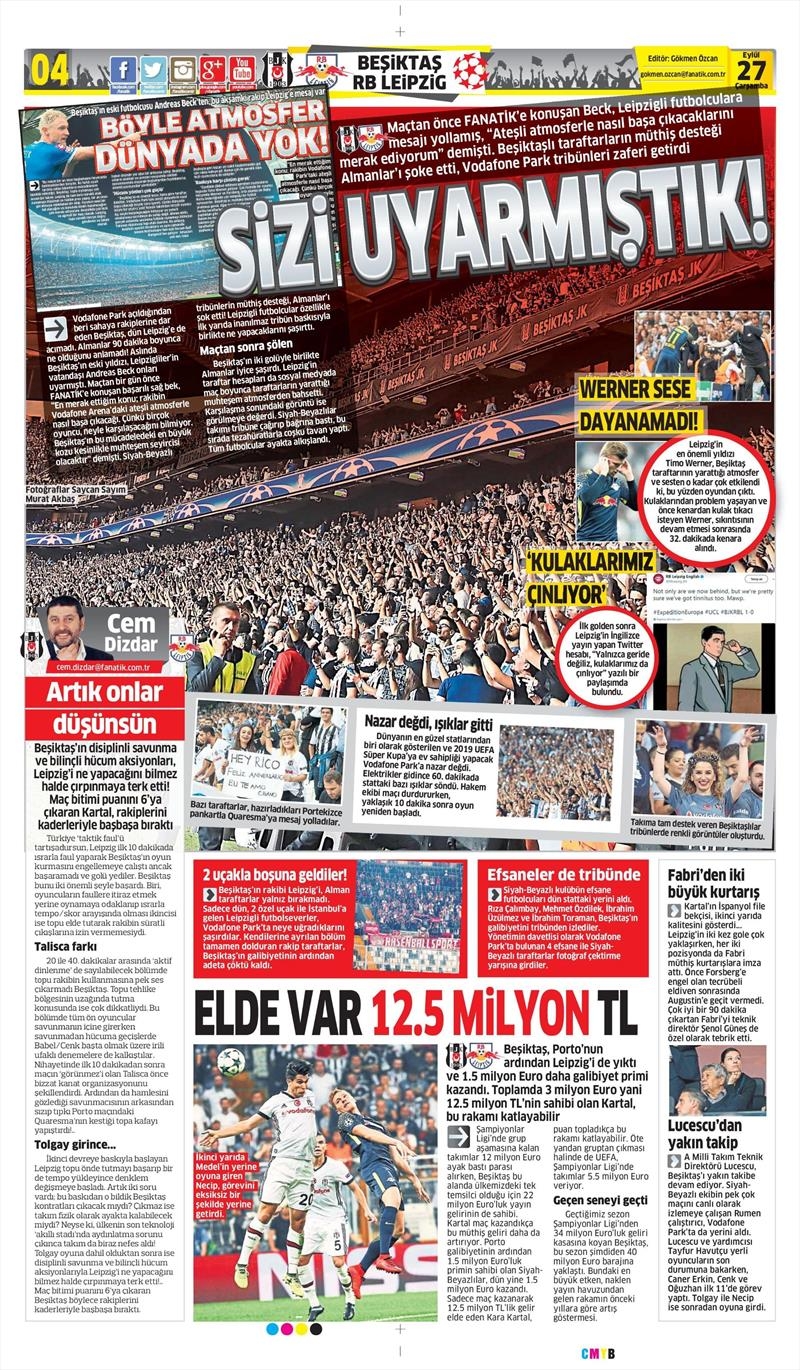 27 Eylül 2017 | Gazetelerin Beşiktaş Manşetleri - Görsel 20