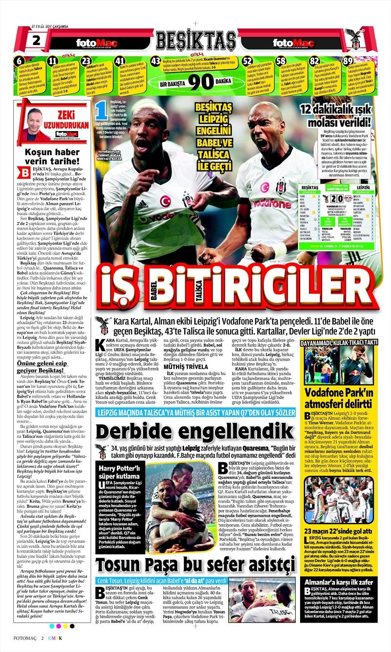 27 Eylül 2017 | Gazetelerin Beşiktaş Manşetleri - Görsel 21