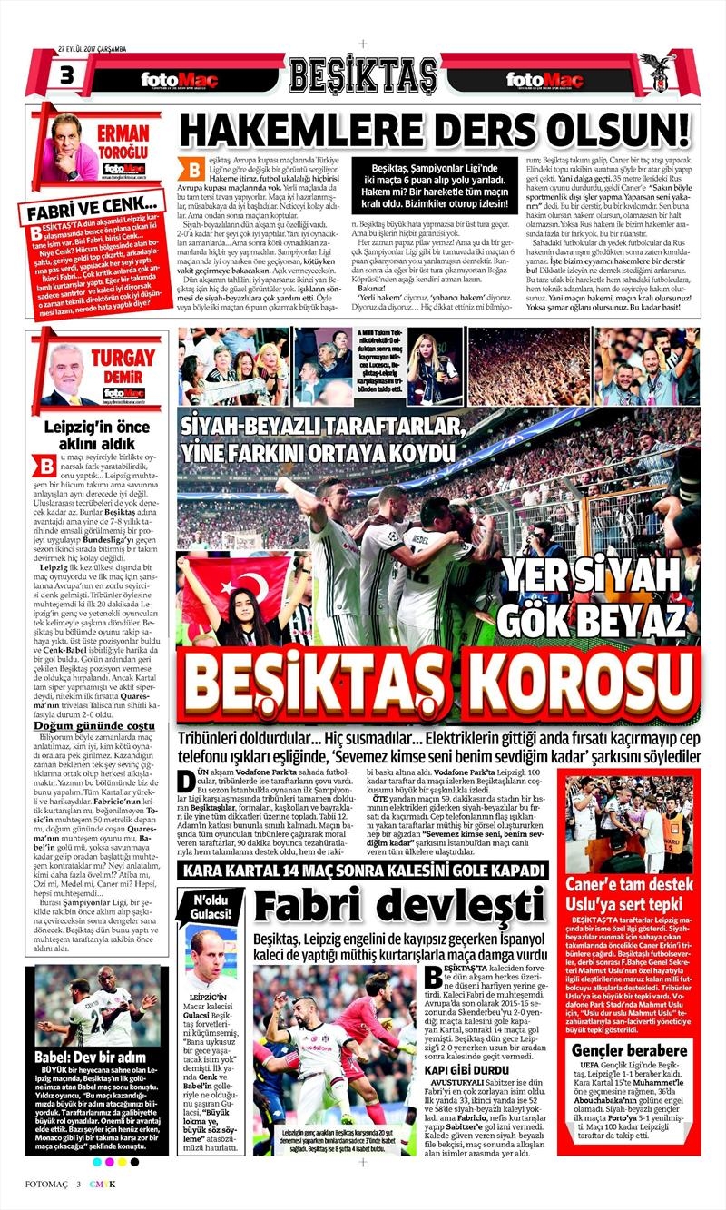 27 Eylül 2017 | Gazetelerin Beşiktaş Manşetleri - Görsel 22