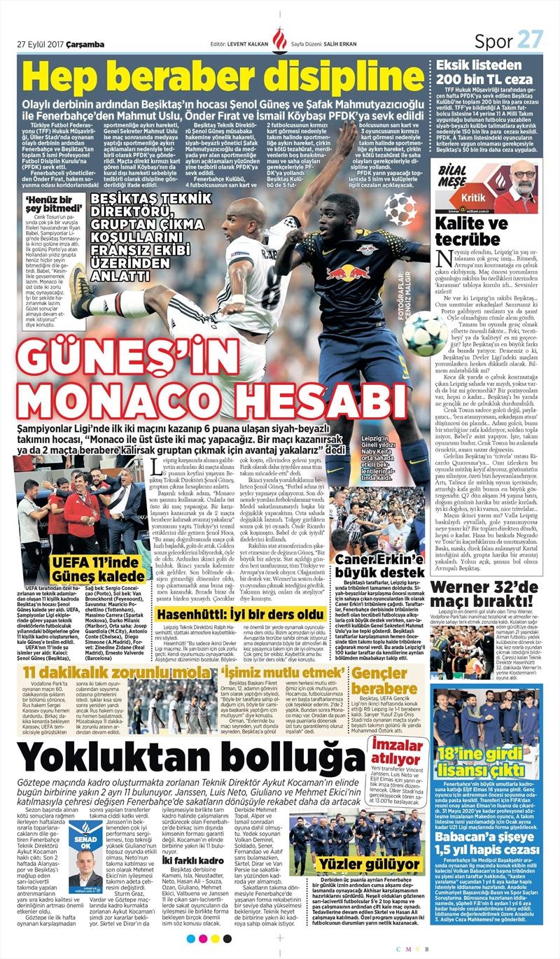 27 Eylül 2017 | Gazetelerin Beşiktaş Manşetleri - Görsel 25