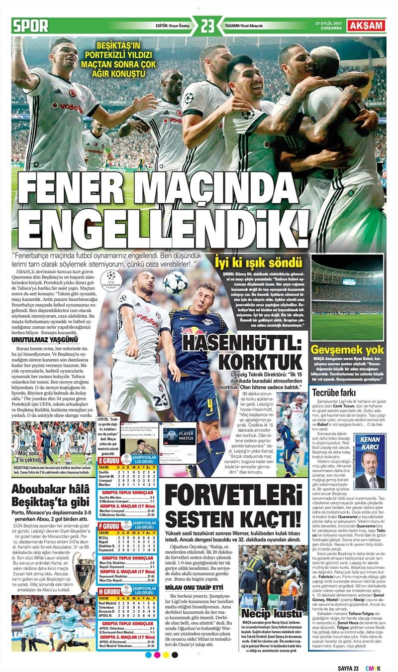 27 Eylül 2017 | Gazetelerin Beşiktaş Manşetleri - Görsel 3