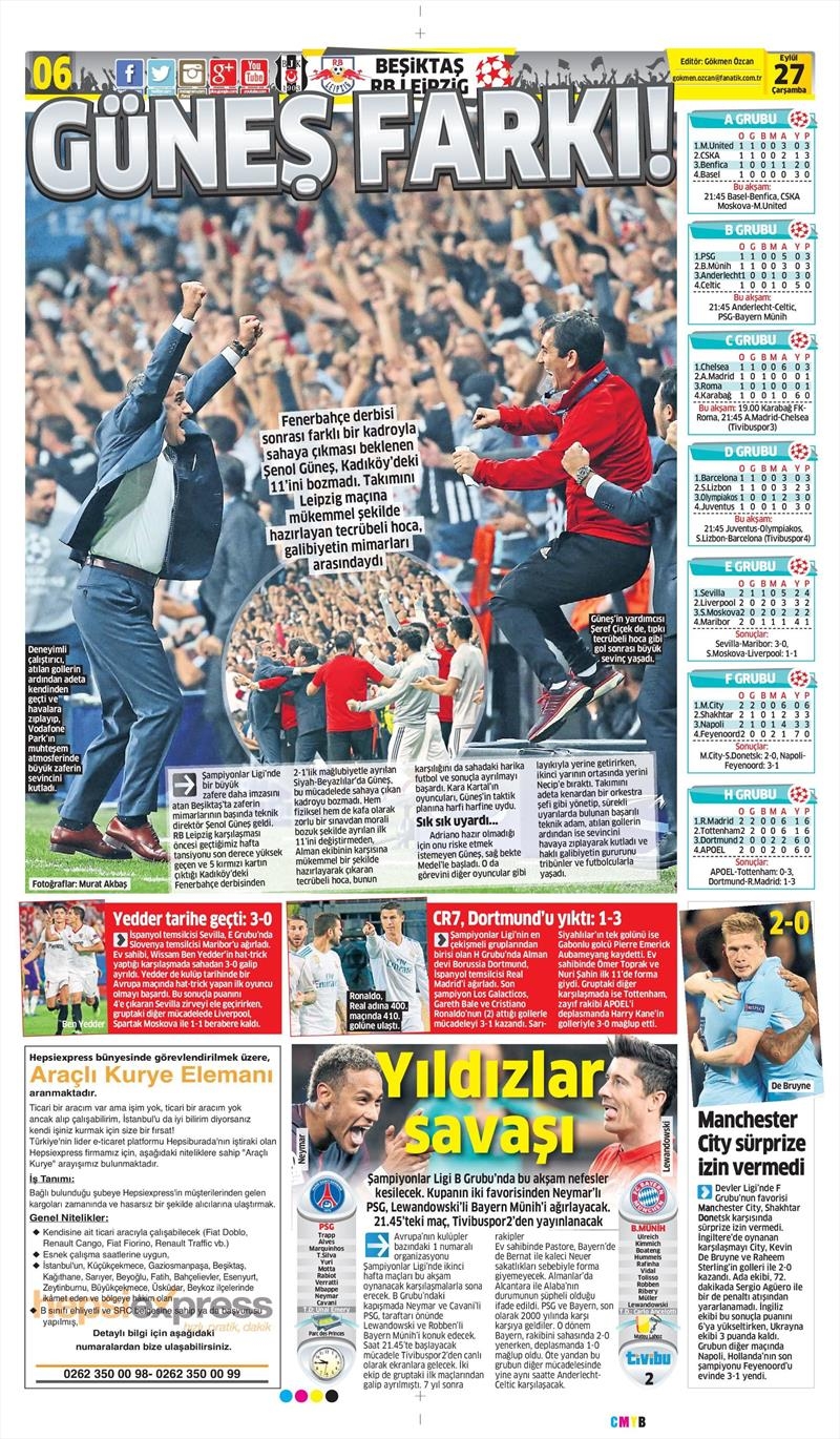 27 Eylül 2017 | Gazetelerin Beşiktaş Manşetleri - Görsel 8