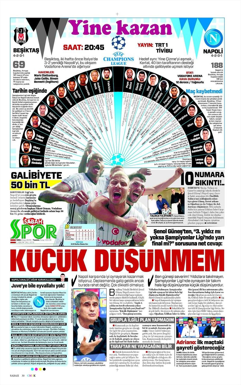 1 Kasım 2016 | Gazetelerin Beşiktaş sayfaları - Görsel 15