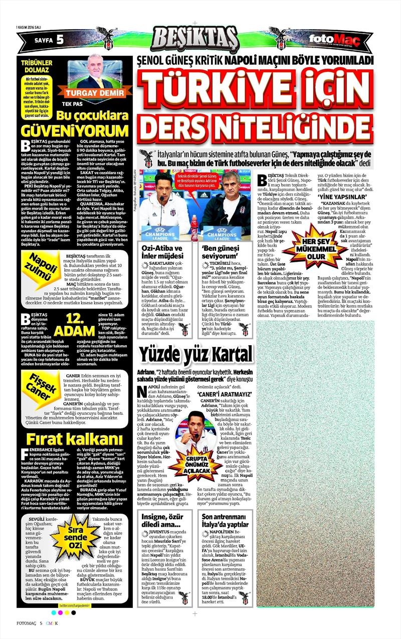 1 Kasım 2016 | Gazetelerin Beşiktaş sayfaları - Görsel 8