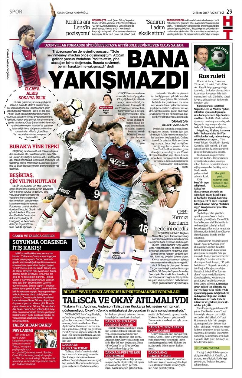 02 Ekim 2017 | Gazetelerin Beşiktaş Manşetleri - Görsel 15