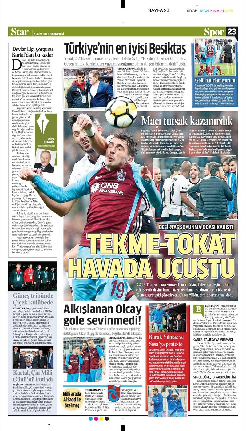 02 Ekim 2017 | Gazetelerin Beşiktaş Manşetleri - Görsel 21