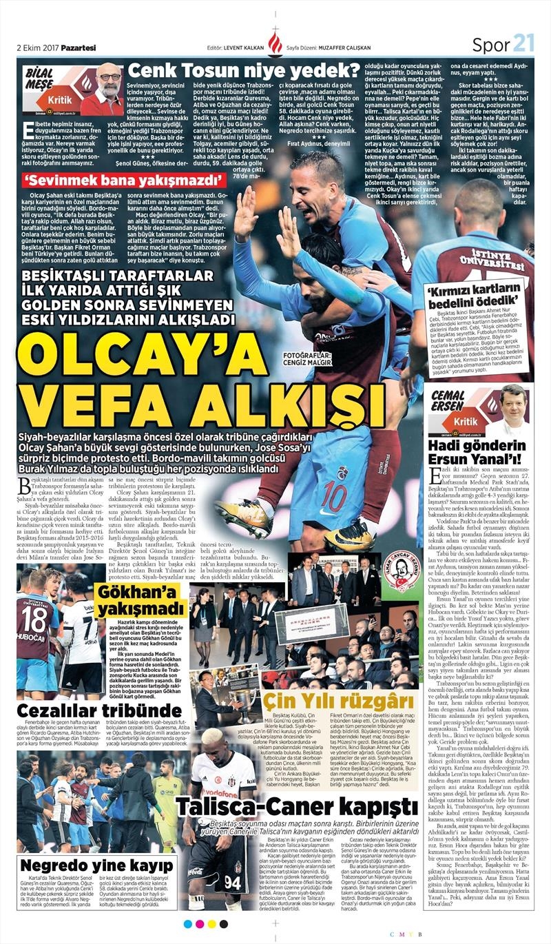 02 Ekim 2017 | Gazetelerin Beşiktaş Manşetleri - Görsel 28