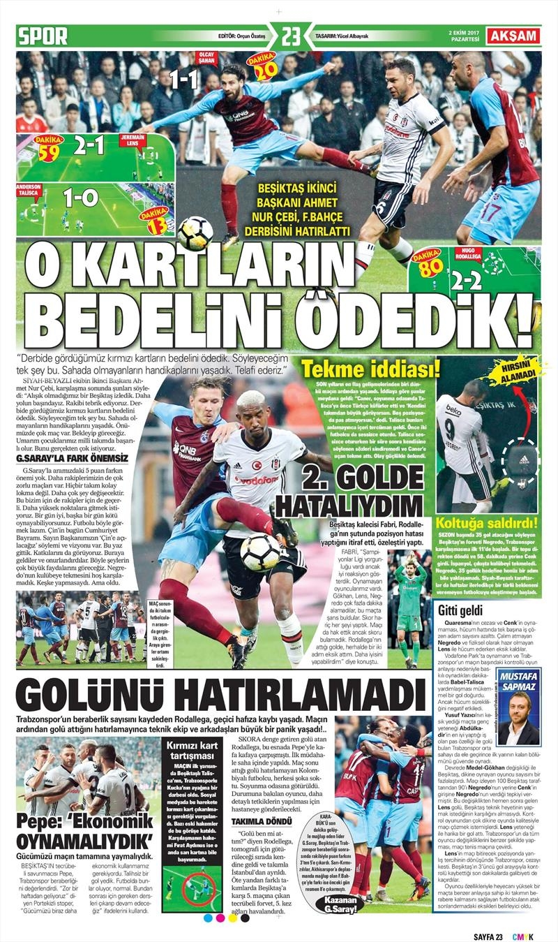 02 Ekim 2017 | Gazetelerin Beşiktaş Manşetleri - Görsel 4
