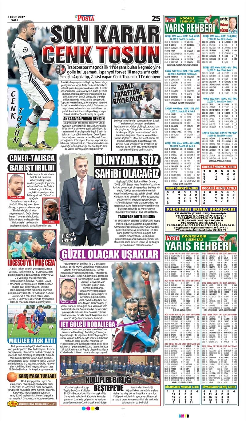 03 Ekim 2017 | Gazetelerin Beşiktaş Manşetleri - Görsel 15
