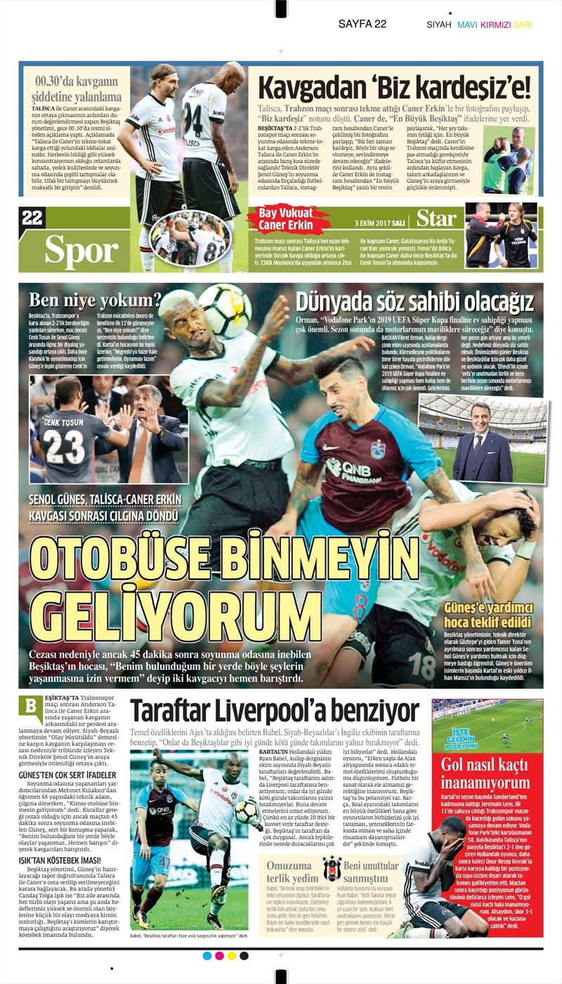 03 Ekim 2017 | Gazetelerin Beşiktaş Manşetleri - Görsel 17