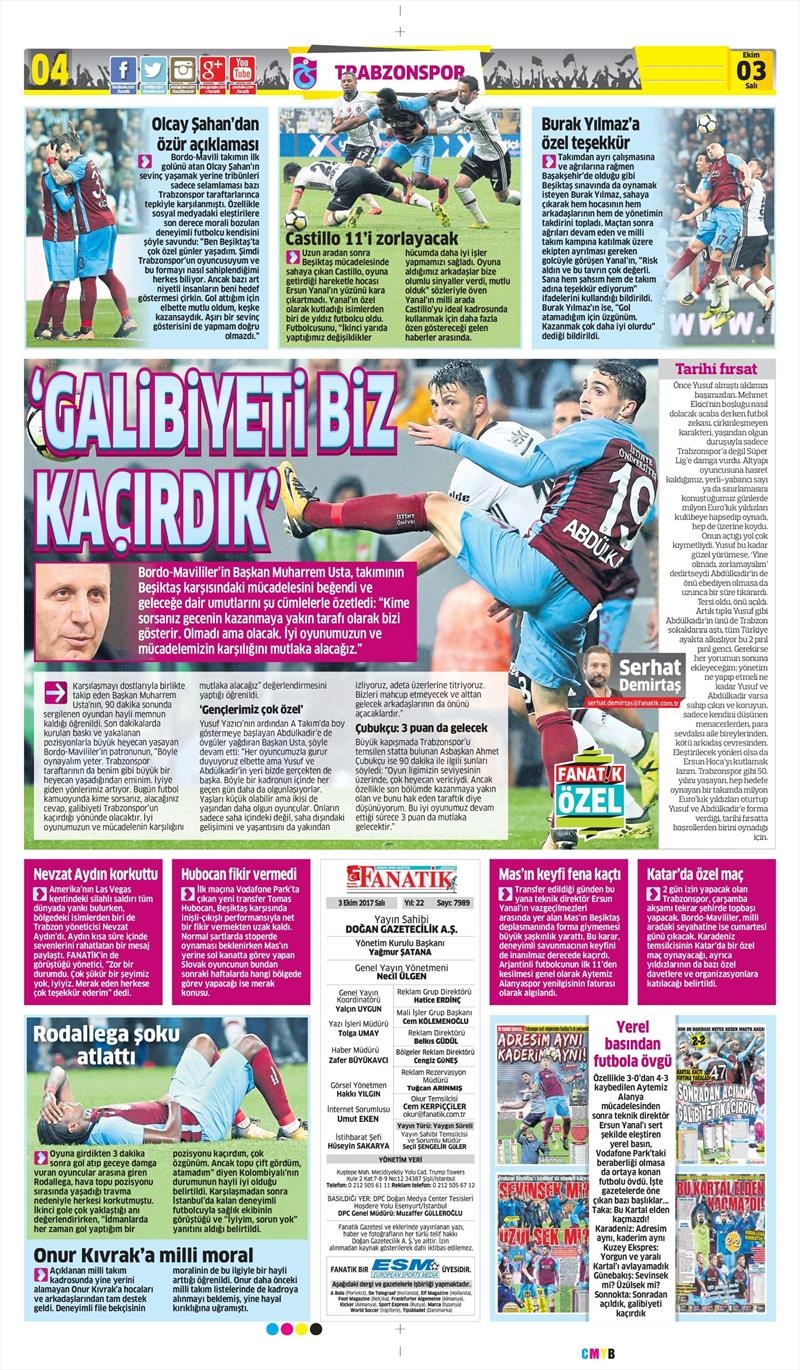 03 Ekim 2017 | Gazetelerin Beşiktaş Manşetleri - Görsel 4