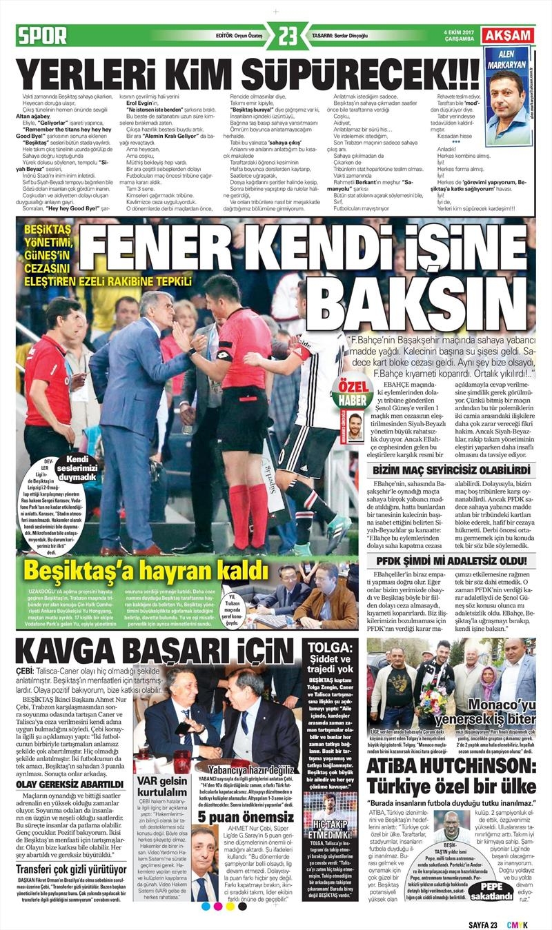 04 Ekim 2017 | Gazetelerin Beşiktaş Manşetleri - Görsel 1