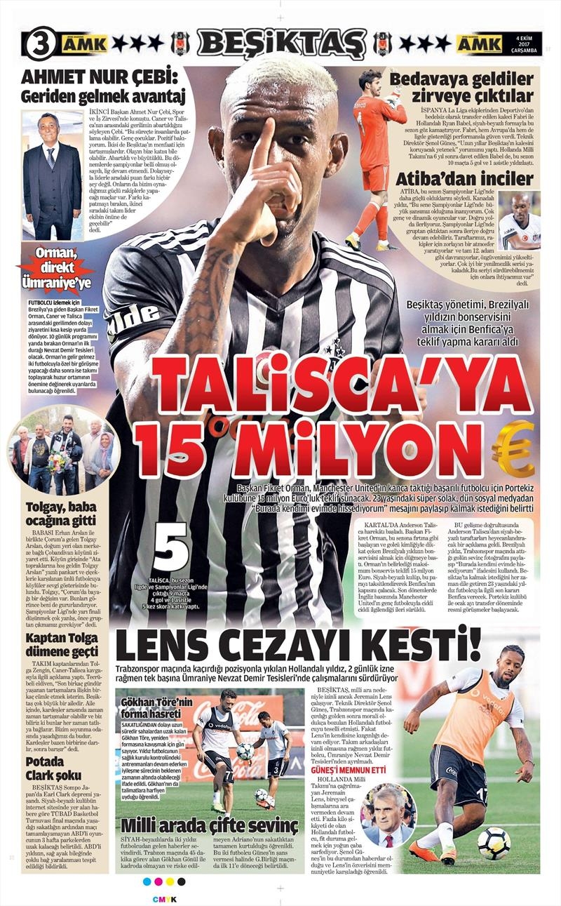 04 Ekim 2017 | Gazetelerin Beşiktaş Manşetleri - Görsel 2