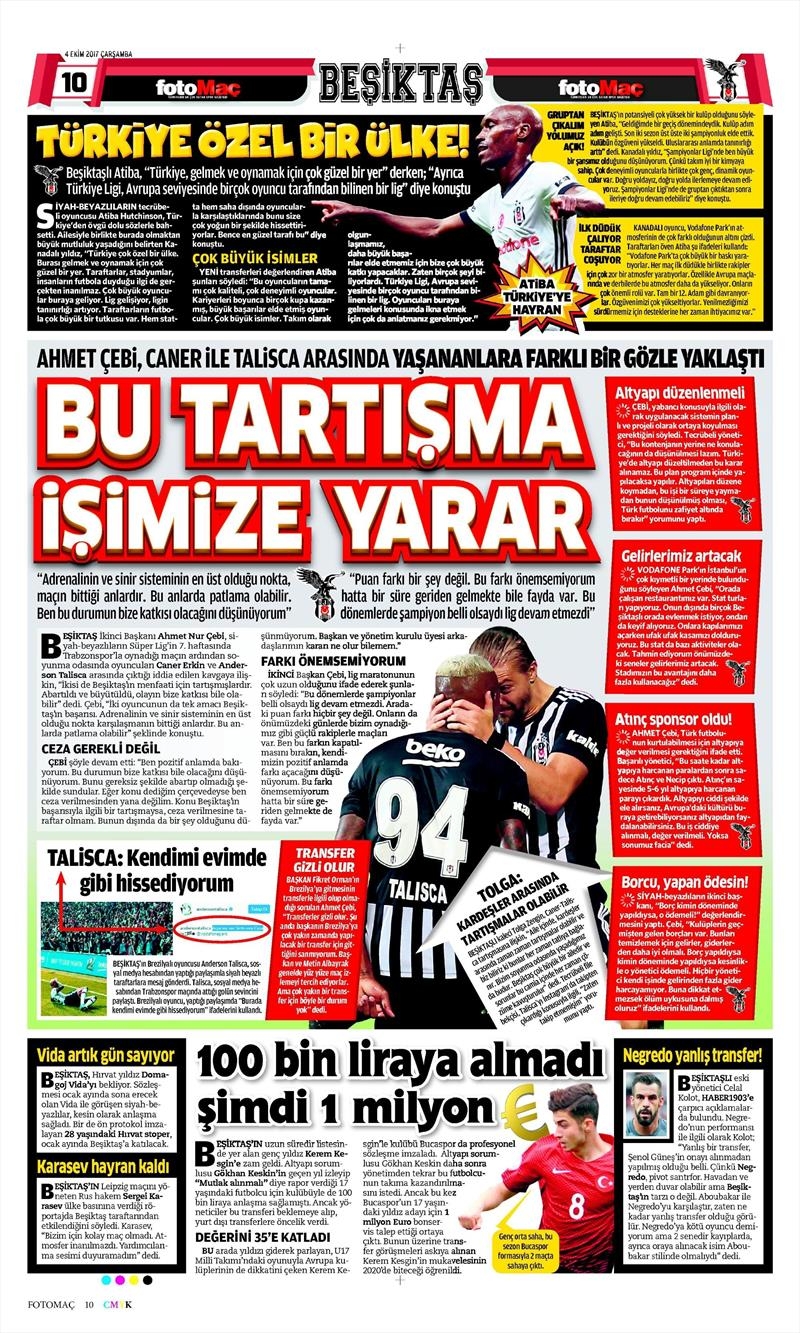04 Ekim 2017 | Gazetelerin Beşiktaş Manşetleri - Görsel 4