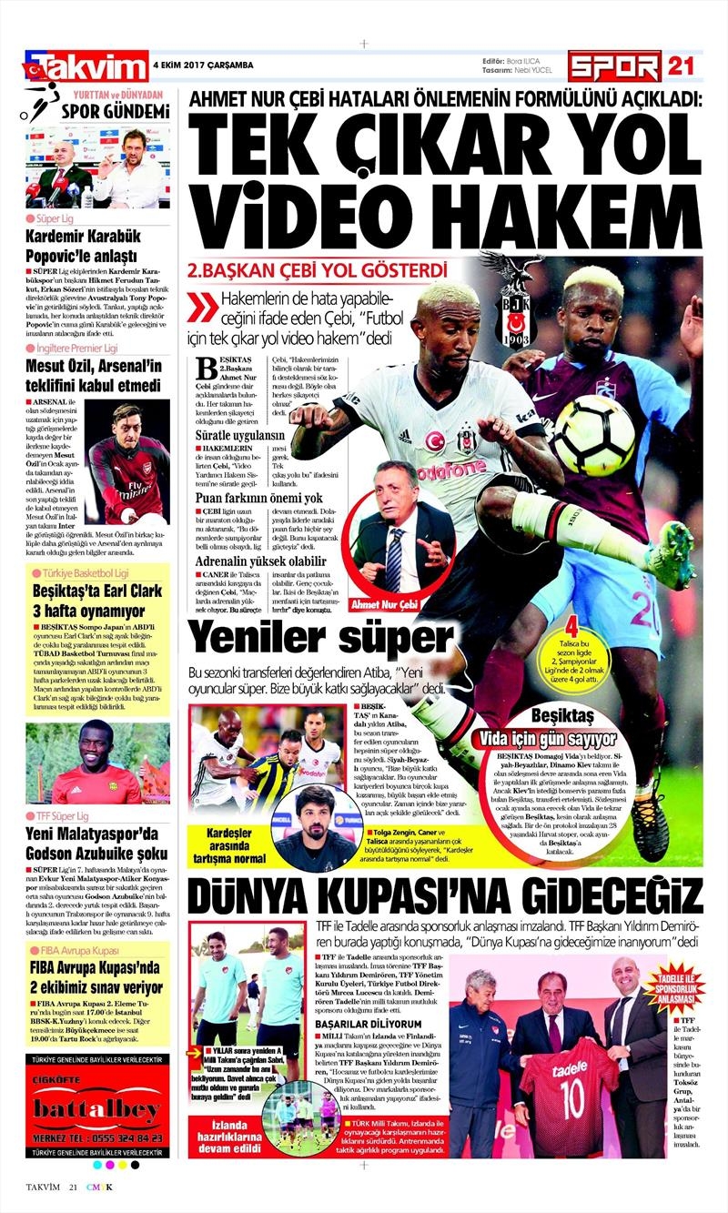 04 Ekim 2017 | Gazetelerin Beşiktaş Manşetleri - Görsel 8