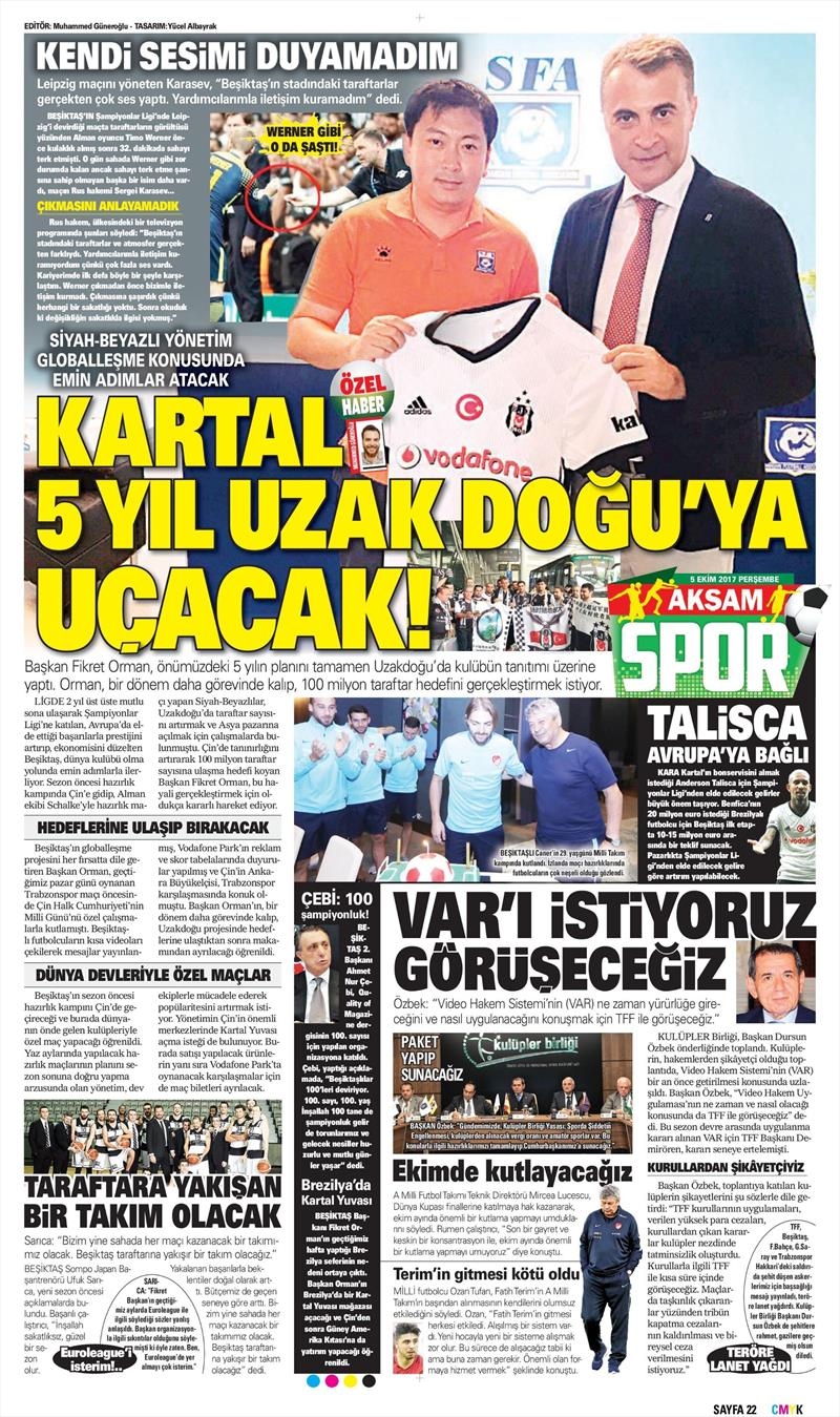05 Ekim 2017 | Gazetelerin Beşiktaş Manşetleri - Görsel 1