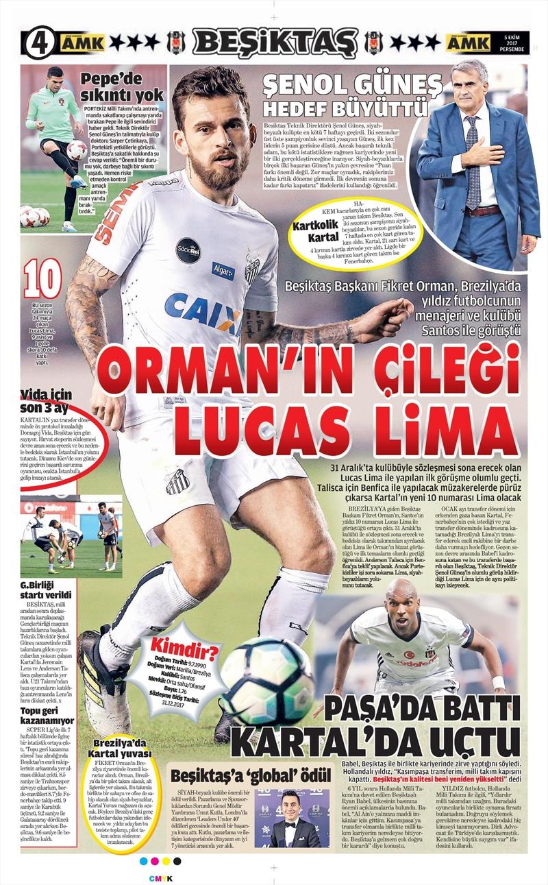 05 Ekim 2017 | Gazetelerin Beşiktaş Manşetleri - Görsel 2