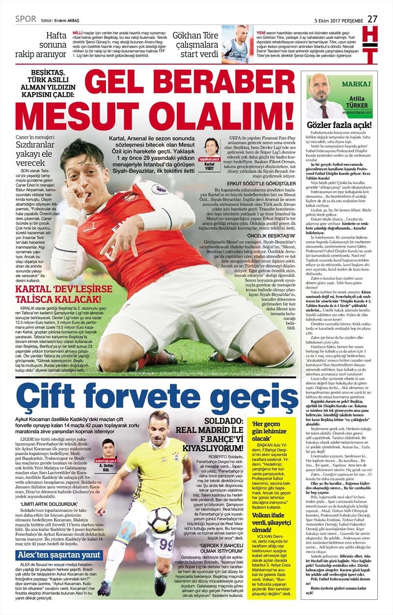 05 Ekim 2017 | Gazetelerin Beşiktaş Manşetleri - Görsel 7