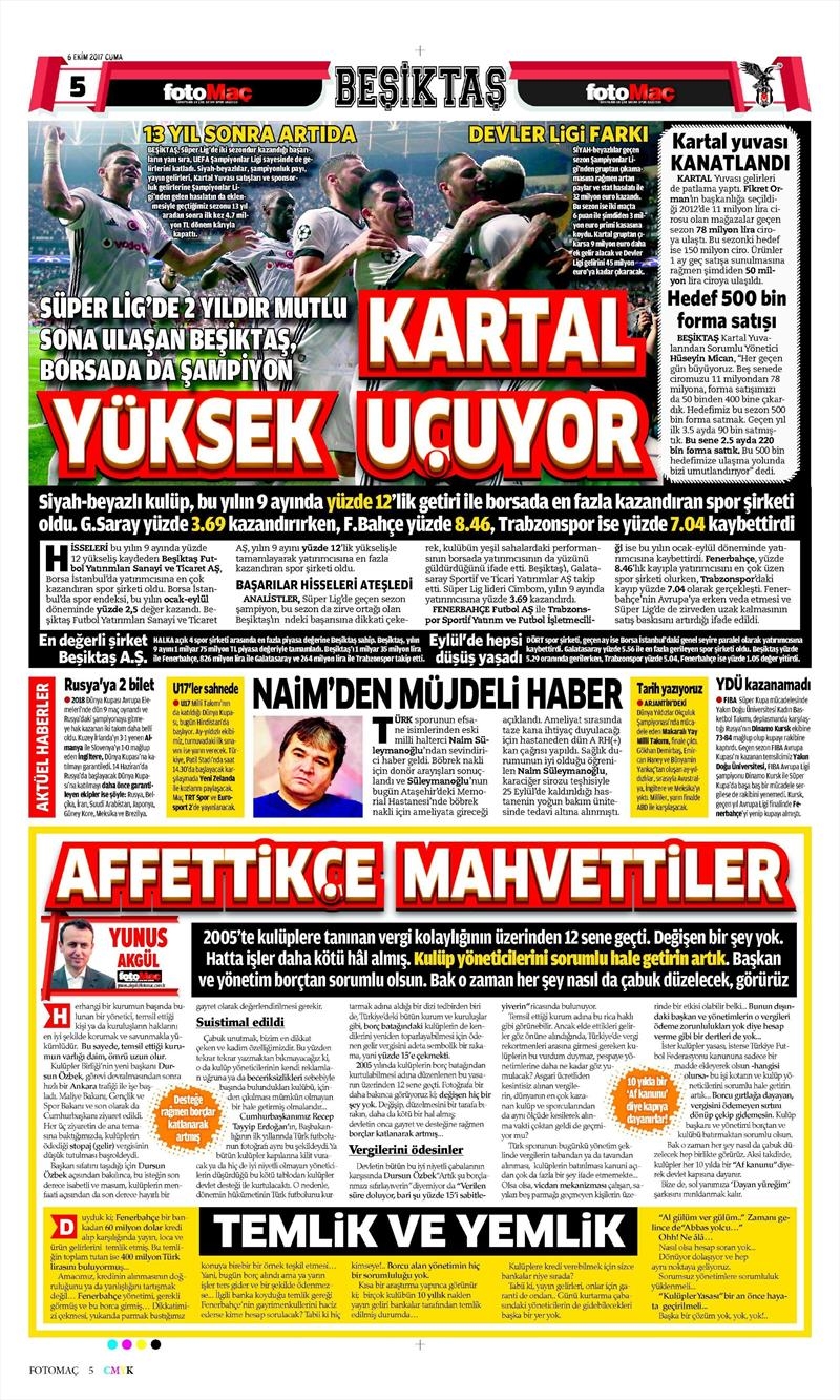 06 Ekim 2017 | Gazetelerin Beşiktaş Manşetleri - Görsel 3