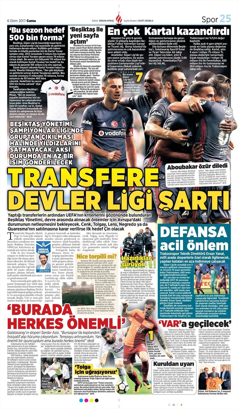 06 Ekim 2017 | Gazetelerin Beşiktaş Manşetleri - Görsel 5