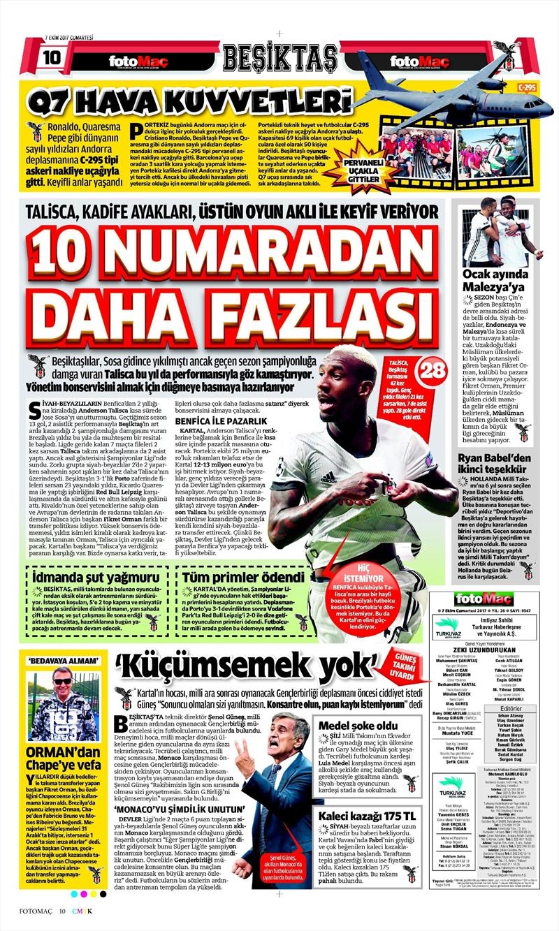 07 Ekim 2017 | Gazetelerin Beşiktaş Manşetleri - Görsel 4