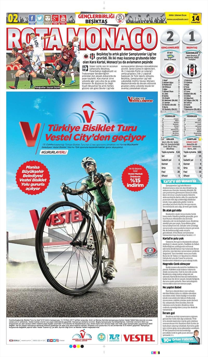 14 Ekim 2017 | Gazetelerin Beşiktaş Manşetleri - Görsel 3