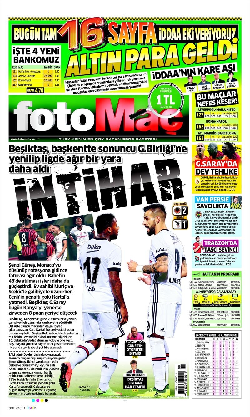 14 Ekim 2017 | Gazetelerin Beşiktaş Manşetleri - Görsel 7