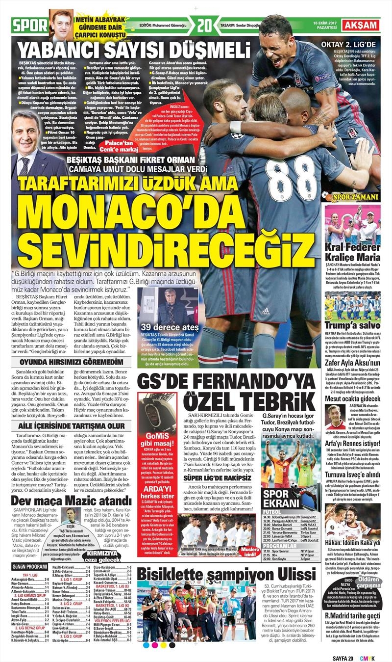 16 Ekim 2017 | Gazetelerin Beşiktaş Manşetleri - Görsel 1