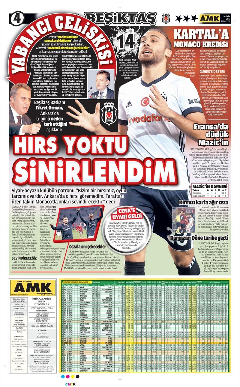 16 Ekim 2017 | Gazetelerin Beşiktaş Manşetleri - Görsel 2