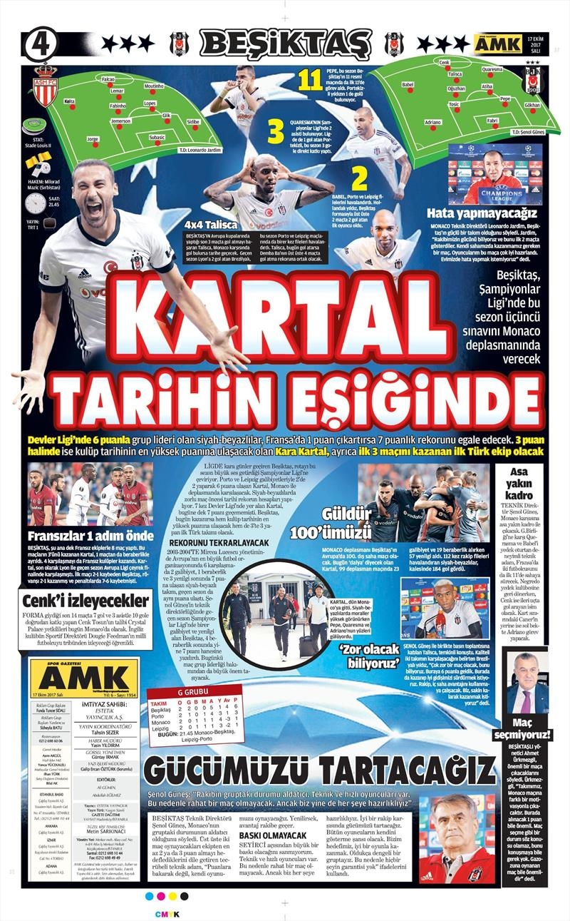 17 Ekim 2017 | Gazetelerin Beşiktaş Manşetleri - Görsel 1