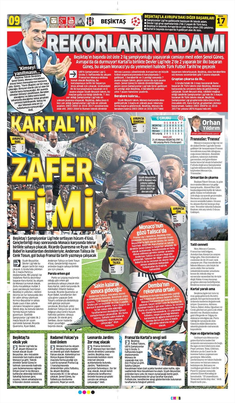 17 Ekim 2017 | Gazetelerin Beşiktaş Manşetleri - Görsel 3