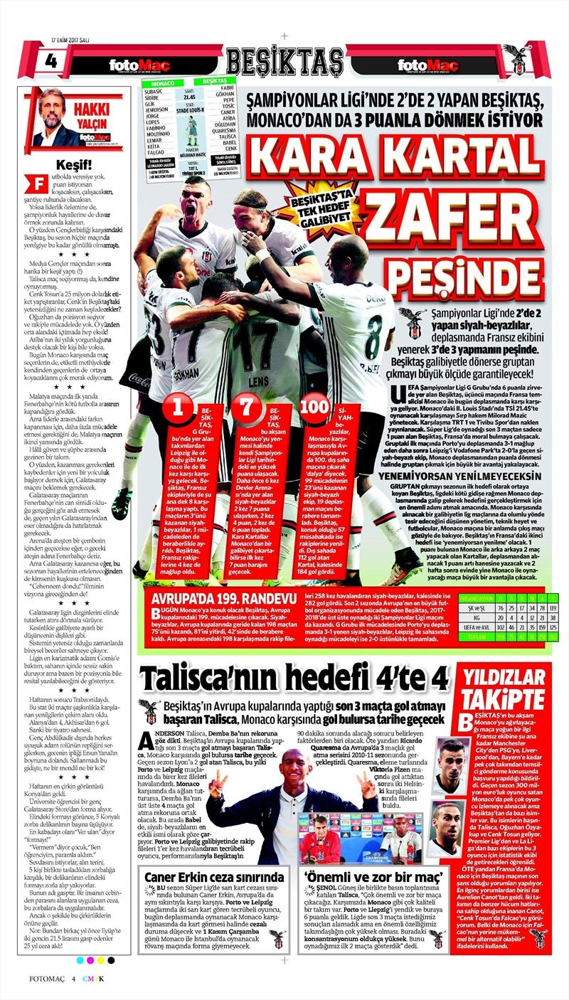 17 Ekim 2017 | Gazetelerin Beşiktaş Manşetleri - Görsel 4