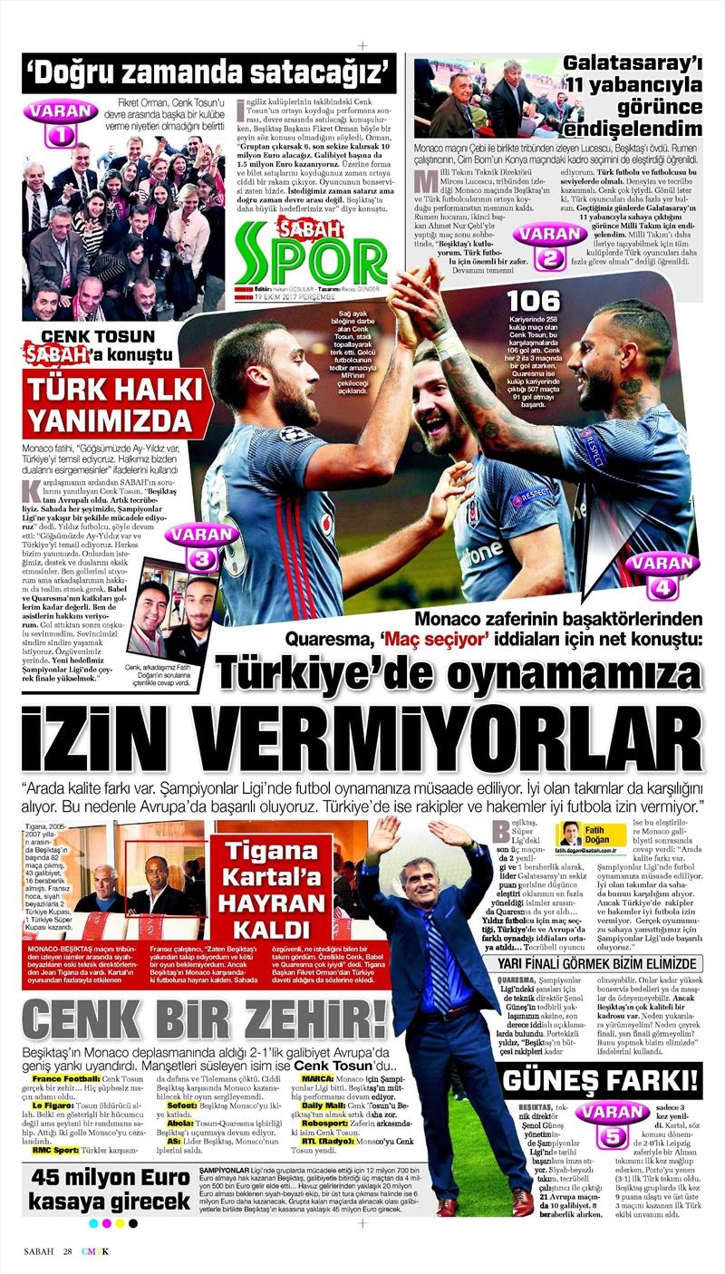 19 Ekim 2017 | İşte gazetelerin Beşiktaş manşetleri - Görsel 12