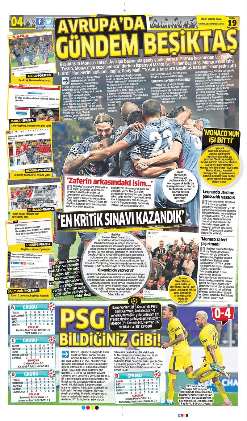 19 Ekim 2017 | İşte gazetelerin Beşiktaş manşetleri - Görsel 4