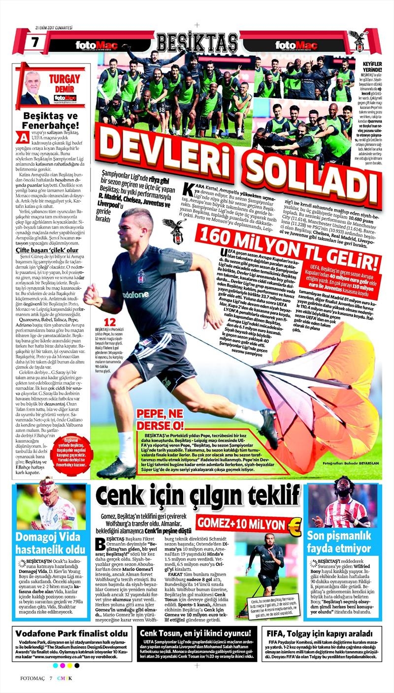 21 Ekim 2017 | Gazetelerin Beşiktaş Manşetleri - Görsel 5