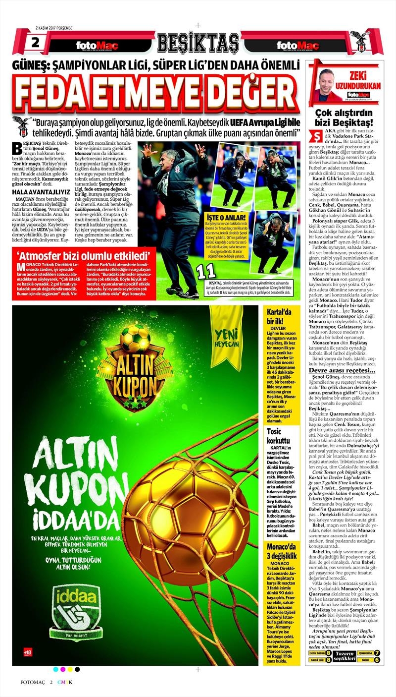 2 Kasım 2017 | Gazetelerin Beşiktaş Manşetleri - Görsel 13
