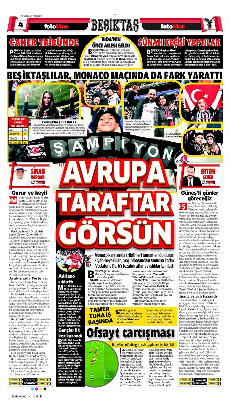 2 Kasım 2017 | Gazetelerin Beşiktaş Manşetleri - Görsel 15